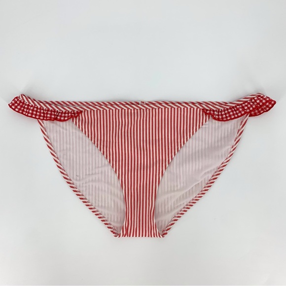 Aerie NWOT Red and White Gingham Striped Ruffle Detail Bikini Bottom, Large - Picture 3 of 16